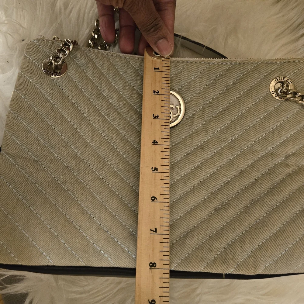 Guess Chain Bag Shoulder Elegant Silver Quilted Handbag Logo - Picture 9 of 13
